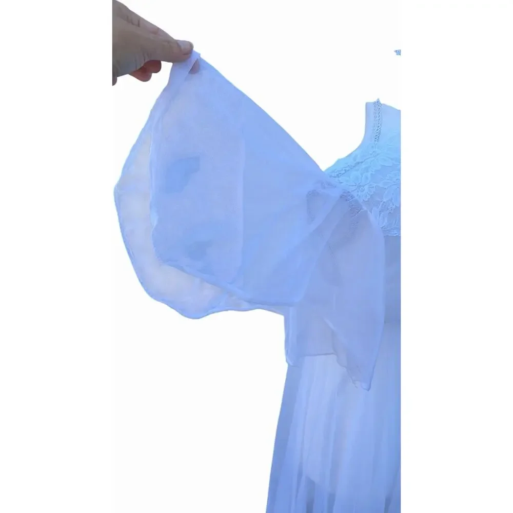 Vintage Vale Mode Sheer Lace Robe White Bridal Lingerie Nylon USA Small